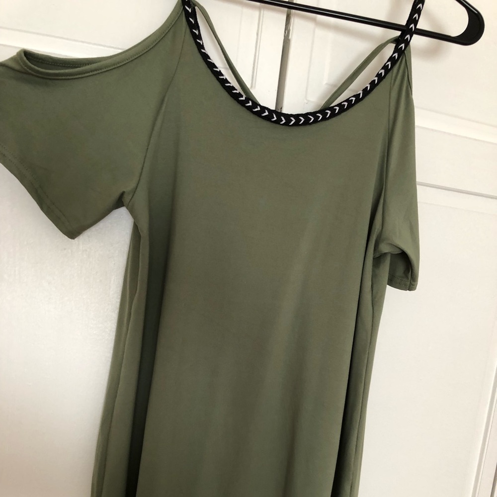 Green cold shoulder dress